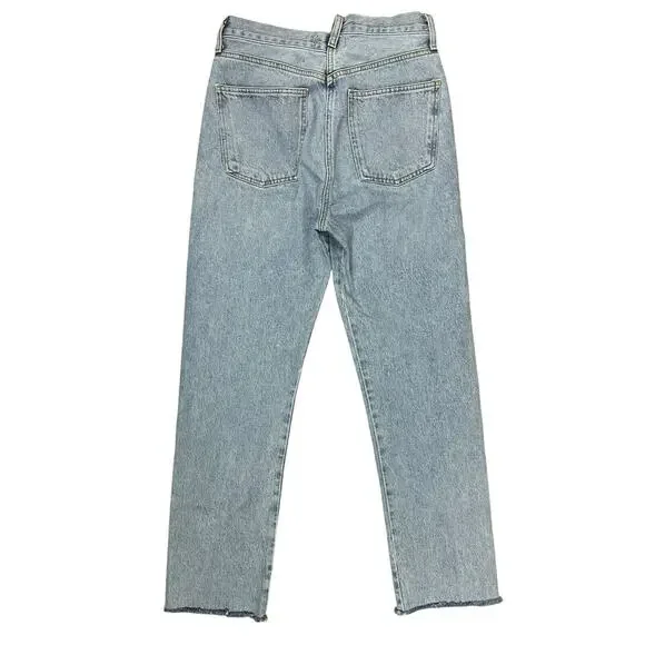 Agolde Criss Cross Straight Frayed High Rise Denim Jeans Button Fly Size 26 - Picture 4 of 13